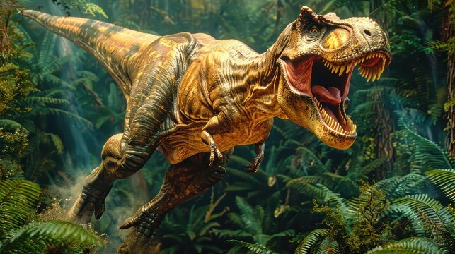Tyrannosaurus Rex Roaring in a Jungle