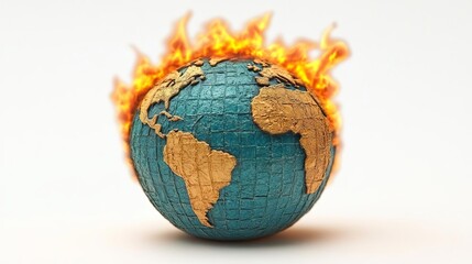 A world globe on fire with a fiery ring around it