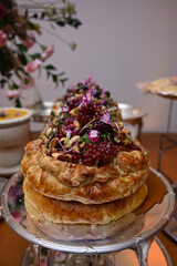 brie puff pastry with honeycomb and pomegranate, puff pastry brie, haute cuisine ,culinary,...
