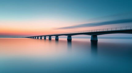 Obraz premium sunset over a bridge on the lake
