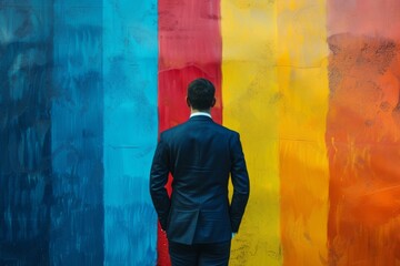 Obraz premium Businessman with an abstract color backdrop.