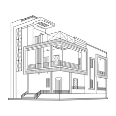 Modern house in continuous line art drawing style. real estate architecture, black linear design isolated on white background. Vector illustration.
