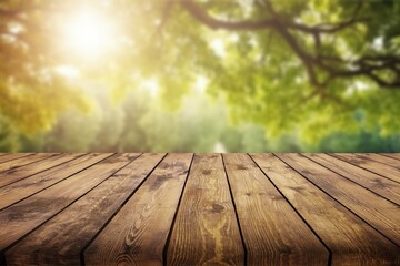 Empty wood desk top with background of nature