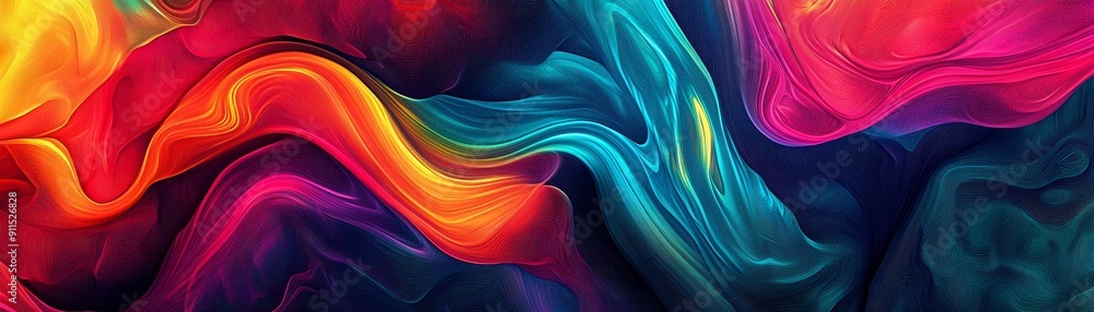 Poster generate a vibrant abstract design with geometric patterns and fluid lines, emphasizing a seamless b