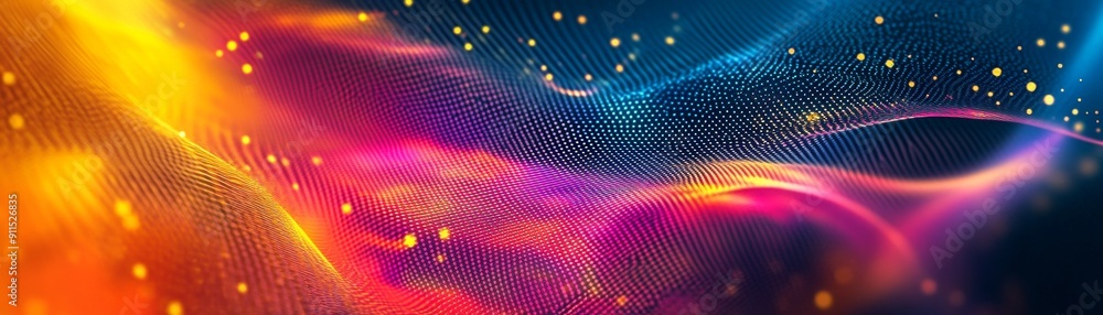 Poster create a futuristic abstract texture with vibrant colors and geometric patterns, incorporating fluid