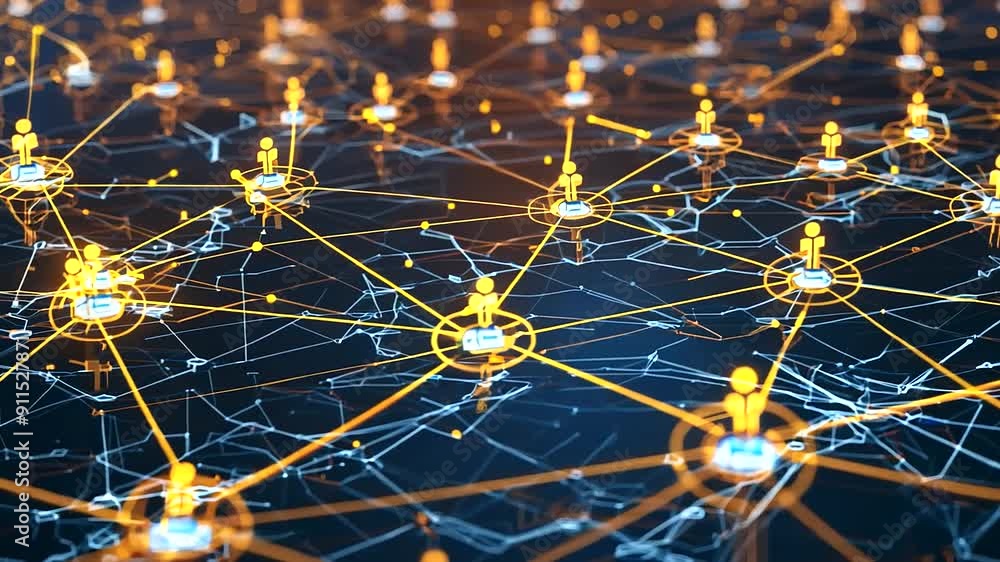 Poster a visually striking network of professional connections, with interconnected nodes glowing against a