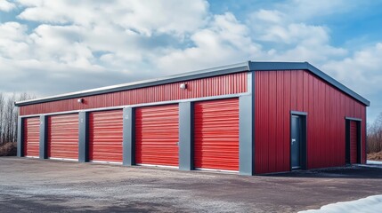 Fototapeta premium Garage for rent. garage building. metal self storage facilities rental units, warehouse exterior