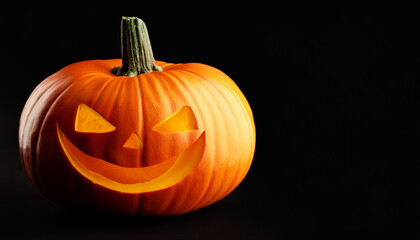 Illuminated Halloween Jack-o'-Lantern Pumpkin with a Menacing Grin on a Dark Background, Capturing the Spooky and Eerie Atmosphere of the Holiday Night