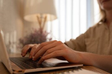 Closeup of hands typing on laptop