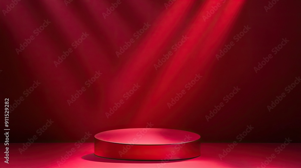 Poster product display podium on a red background, featuring studio stage lighting. abstract scene with sha