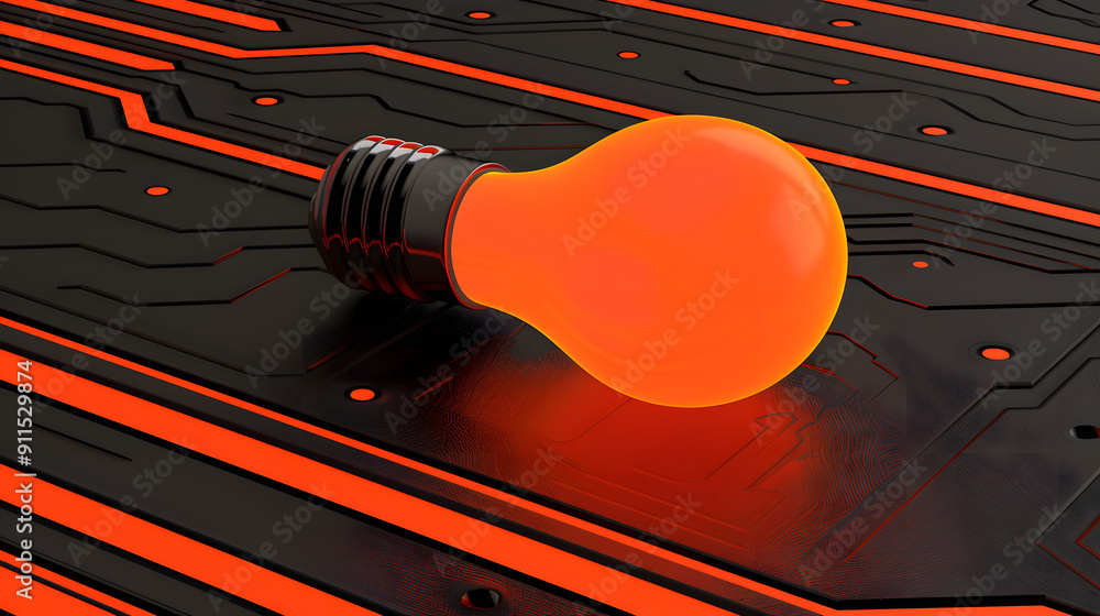 Poster an illuminated light bulb resting on a high-tech circuit board. symbolizing the creativity in ai tec