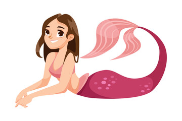 Pretty Mermaid Character with Fish Tail and Female Body Vector Illustration