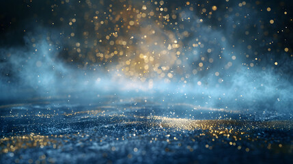 Arctic twilight elegance. Icy blue surface with drifting gold powder. Luxurious winter wonderland. Sophisticated celebration backdrop. 