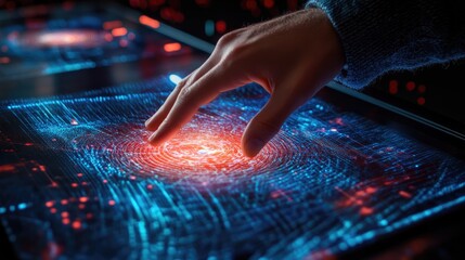 hand is touching hologram screen