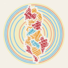 Albania round poster. Typography style image of country. Regions word clouds of Albania. Vintage image design with scratch texture.