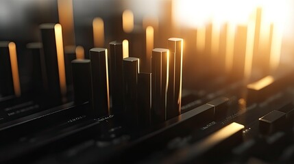 Close-up view of abstract audio mixing console with golden and black elements, creating a modern and professional aesthetic.