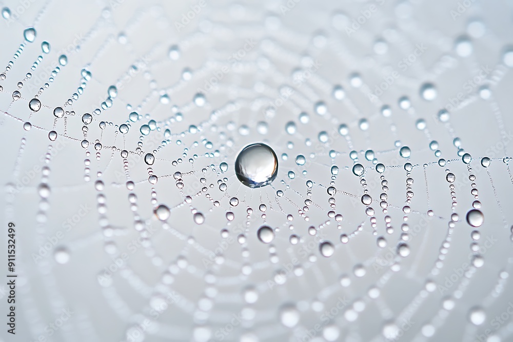 Aufkleber macro shot of dew drops on spider's web creating realistic texture in nature