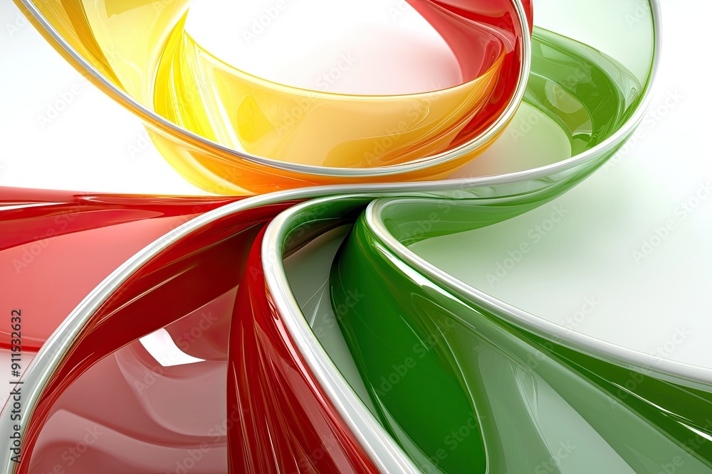 Poster colorful abstract ribbons swirl together, creating a vibrant and dynamic visual effect in shades of 