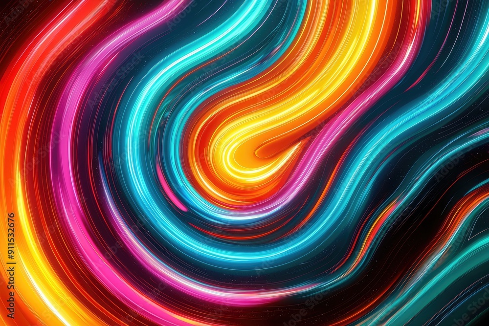 Poster vibrant abstract swirl with flowing lines in neon colors, creating a dynamic and energetic visual ex