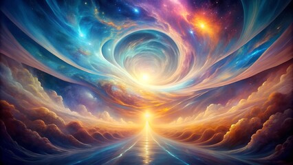 A vibrant abstract expressionist depiction of the soul's journey beyond the physical realm.  Generative AI