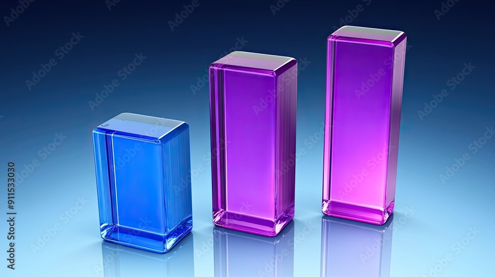 Aufkleber three colorful glass blocks in various heights, representing data analysis and growth in a modern de