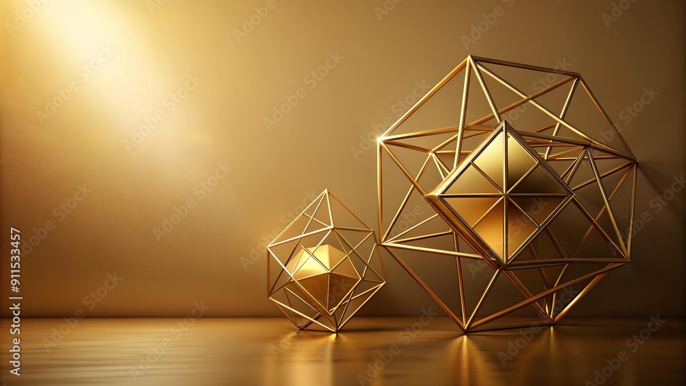 Poster golden abstract shapes shimmering on a matte gold background ai generated