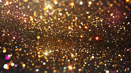 Abstract golden and black glitter bokeh background perfect for Christmas, New Year, and holiday designs. 
