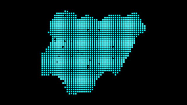 Nigeria digital map. Map of Nigeria in dotted style. Shape of the country filled with rectangles. Captivating video.