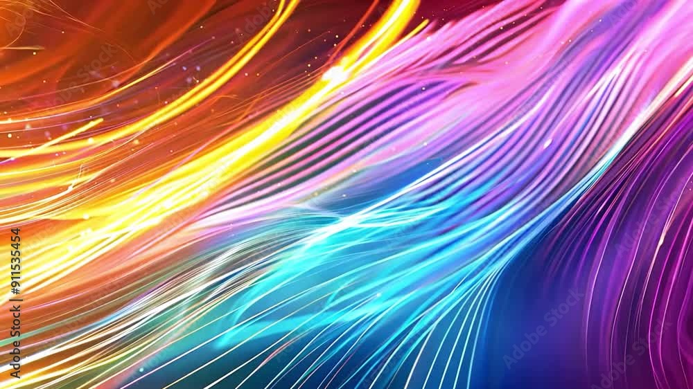 Poster colorful wavy lines of light moving creating mesmerizing visual effect, vibrant digital background