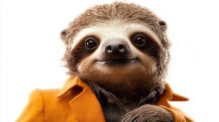 Fototapeta premium A brown sloth wearing a suit and tie is smiling