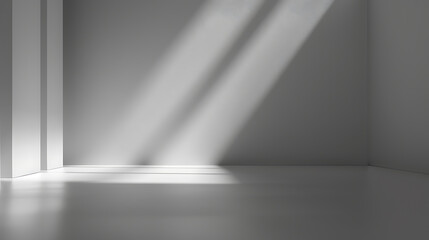 Minimalist white room with light beams, perfect for product displays and modern interior design. 
