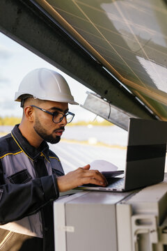 Solar garden Employee technology working electricity