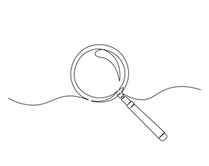 Simple continuous one line drawing of magnifying glass. Loupe or Magnifying glass in simple outline illustration. Editable line vector