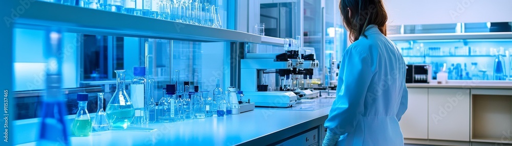 Aufkleber A high-tech chemistry lab with a focus on precision and accuracy, featuring scientists in action, complex chemical reactions, and state-of-the-art equipment in a dynamic research setting