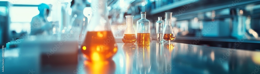 Aufkleber a high-tech chemistry lab with a focus on precision and accuracy, featuring scientists in action, co