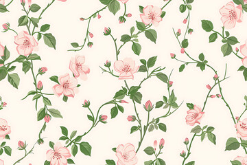 Delicate pink flowers and green leaves on a white background, perfect for spring and floral designs. 
