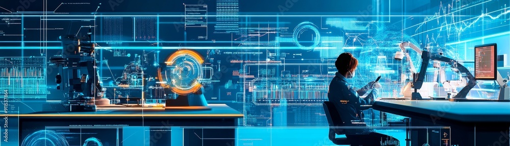 Aufkleber A vibrant scene of a physics lab with scientists using advanced technology to measure and analyze physical phenomena, with dynamic data visualizations