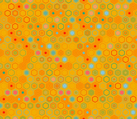 Geometric mesh background. Geometric elements of varied style and color. Honeycomb geometric shapes. Tileable pattern. Seamless background. Vibrant vector illustration.