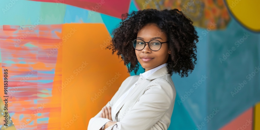 Poster Corporate woman against a colorful background.