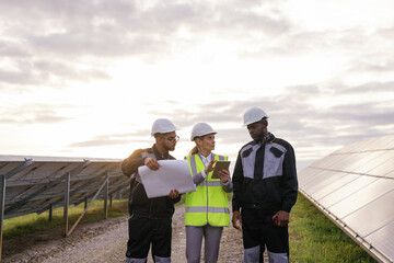 Solar company green power team multicultural staff