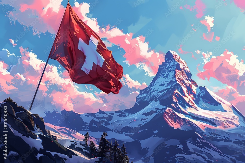 Poster this modern, minimalist design of the swiss flag features clean lines and focuses on the simplicity 