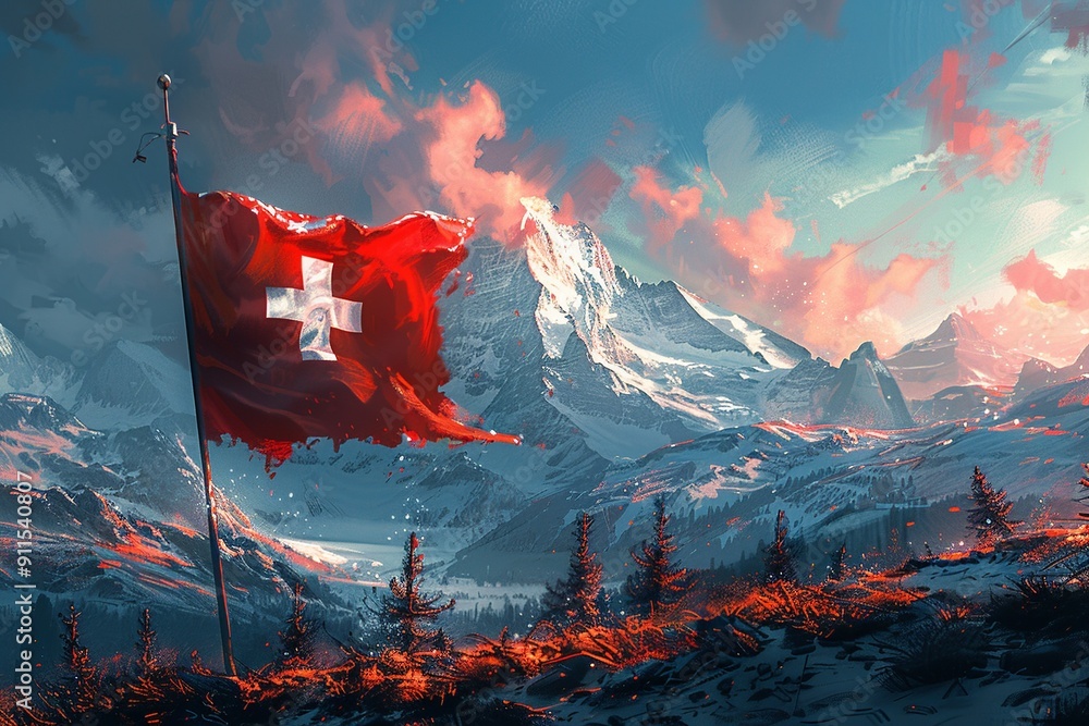 Poster this modern, minimalist design of the swiss flag features clean lines and focuses on the simplicity 