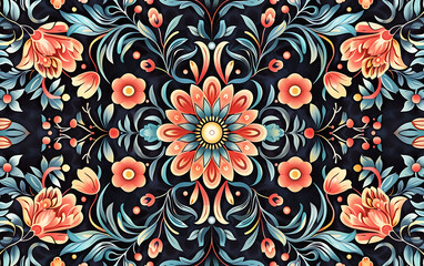 Intricate floral pattern in gold, purple, and blue evokes a sense of elegance and sophistication for a luxurious design project. background , wallpaper 