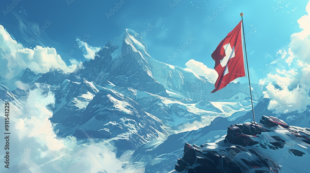 Poster this modern, minimalist design of the swiss flag features clean lines and focuses on the simplicity 