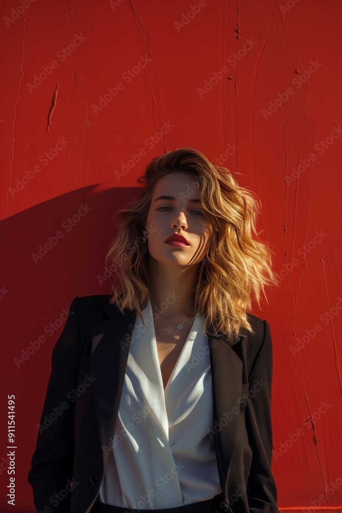 Poster corporate woman with minimalist background for promotional copy.