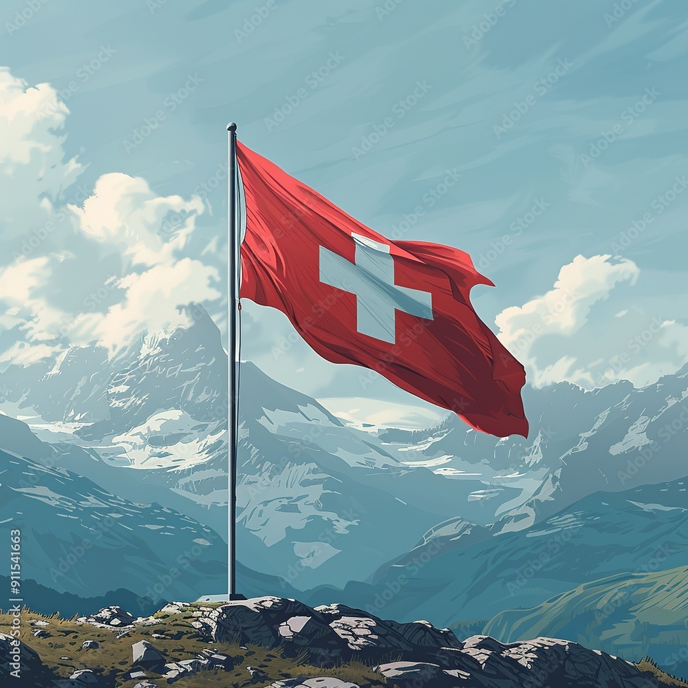 Poster this modern, minimalist design of the swiss flag features clean lines and focuses on the simplicity 