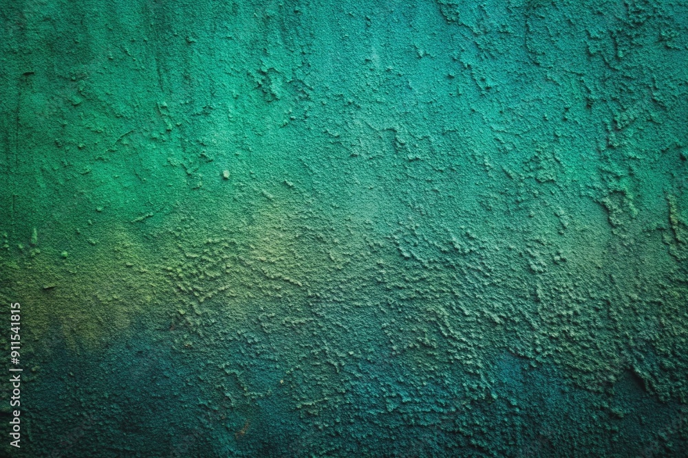 Poster vintage abstract close-up surface of rough concrete wall with teal gradient texture, merging green a