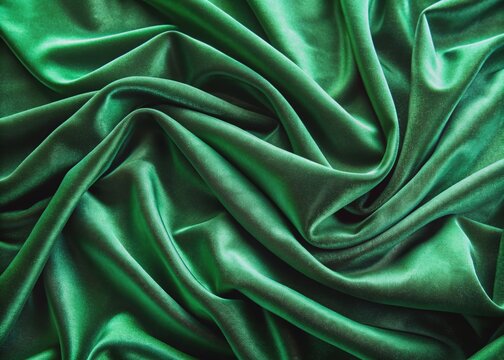 Soft and smooth green velvet fabric with a subtle sheen, providing an elegant and luxurious empty background for text or design elements, with ample space.