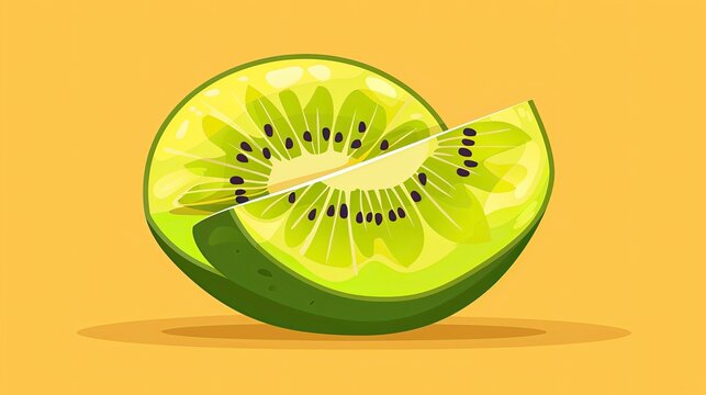 recommend clip art: Kiwi slice flat design side view tropical theme cartoon drawing Split-complementary color scheme