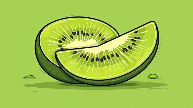 recommend clip art: Kiwi slice flat design side view tropical theme cartoon drawing Split-complementary color scheme